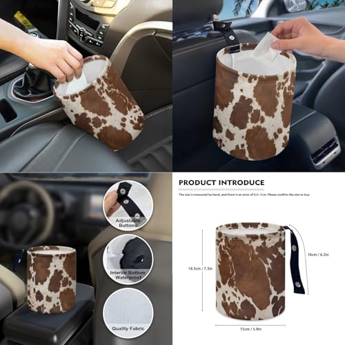 Wanyint Brown Beige Cow Print Car Seat Cover Set 14 PCS, with Steering Wheel Seat Belt Pad Garbage Bag Rearview Mirror Armrest Seat Box Handbrake Cover Set Car Coasters Fit SUV Sedan - color: Brown Beige Cow Print