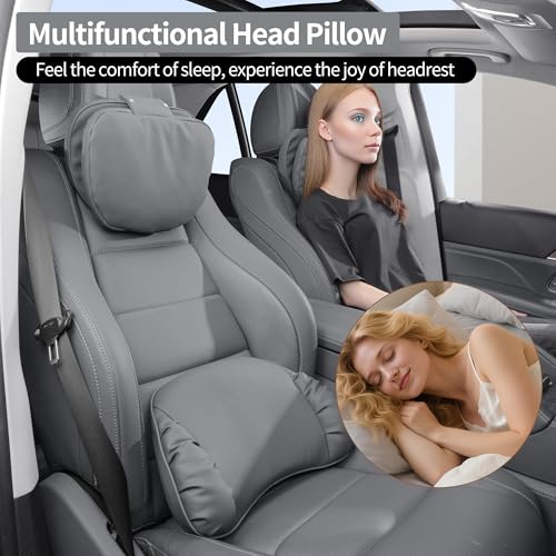 Car Headrest Pillow for Driving, Dual-Sided Leather Design Neck Pillow, Breathable Softness Neck Support, Universal Fit Head Rest Travel Pillow, Gray, 1 Pack - color: Gray