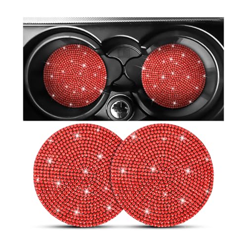 Bling Car Cup Holder Coaster, 2 Pack Crystal Rhinestone Anti-Slip Insert Coasters, Universal 2.75 Inch Fashion Automotive Cup Mat, Car Interior Accessories Decor Gifts for Women (Red) - color: Red, size: 2PCS