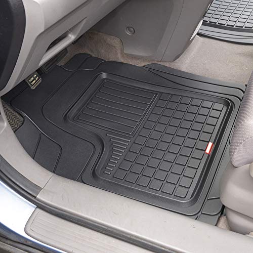 BDK Performance Plus 4-Piece Front & Rear Rubber Car Floor Mats for Cars SUVs Trucks Vans, All-Weather Front Rear Heavy Duty Semi Custom Fit Trimmable Trim-to-Fit Deep Dish Protection Non-Slip