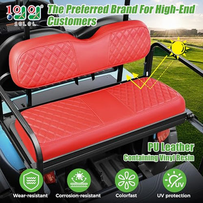 10L0L Golf Cart Seat Cover Universal Leather Rear Seat Cover for Yamaha, EZGO, Club Car - Soft PU Leather and Fitting Memory Foam, 3D Diamond Pattern, Durable Waterproof, Easy to Clean