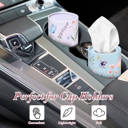 Outus 12 Pcs Floral Car Tissue Holder Cylinders with 3 Ply Facial Tissue Bulk, Portable Paper Dispenser for Cup Holder, Travel Bathroom Table Decor, Tissues Boxes Container for Home Office Party - style: Floral