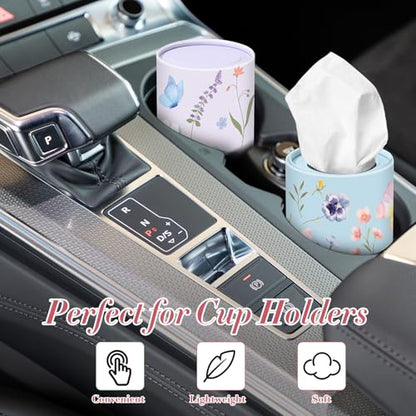 Outus 12 Pcs Floral Car Tissue Holder Cylinders with 3 Ply Facial Tissue Bulk, Portable Paper Dispenser for Cup Holder, Travel Bathroom Table Decor, Tissues Boxes Container for Home Office Party - style: Floral