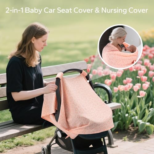 SERAPHY 2-in-1 Muslin Baby Car Seat Cover & Nursing Cover, Soft Lightweight Breastfeeding Cover for Boys and Girls,Breathable Canopy for Infant Carseat & Stroller for Summer—Love - color: love