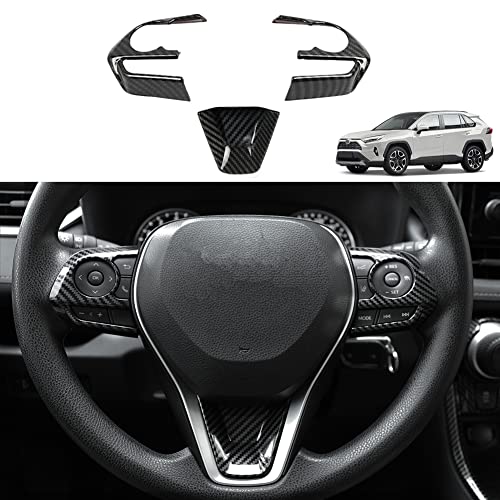 Toyota RAV4 ABS Carbon Fiber Grain Steering Wheel Button Sequins Cover Trim Compatible with Toyota RAV4 2023 2022 2021 2020 2019 Interior Protective Accessories（3pcs） - color: Steering Wheel Button Cover