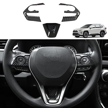 Toyota RAV4 ABS Carbon Fiber Grain Steering Wheel Button Sequins Cover Trim Compatible with Toyota RAV4 2023 2022 2021 2020 2019 Interior Protective Accessories（3pcs） - color: Steering Wheel Button Cover