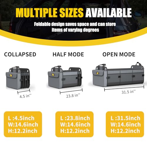 MIKKUPPA Car Trunk Organizer with Cooler - 100L Large Car Organizer, 1680D Oxford Collapsible Suv Trunk Storage with 2 Adjustable Straps for Auto, Truck, Suv (Gray)