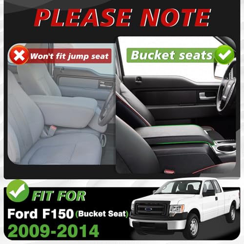 Center Console Armrest Cover Fit for Ford F-150 F150 2009-2014 Accessories, Comfort Armrest Pad Console Lid Cushion Vegan Leather Regular Thick(Bucket Seat ONLY) - size: 2) 09-14 |F150| Bucket Seat, Regular