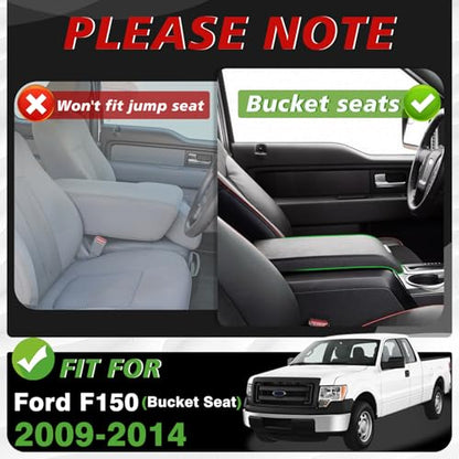 Center Console Armrest Cover Fit for Ford F-150 F150 2009-2014 Accessories, Comfort Armrest Pad Console Lid Cushion Vegan Leather Regular Thick(Bucket Seat ONLY) - size: 2) 09-14 |F150| Bucket Seat, Regular