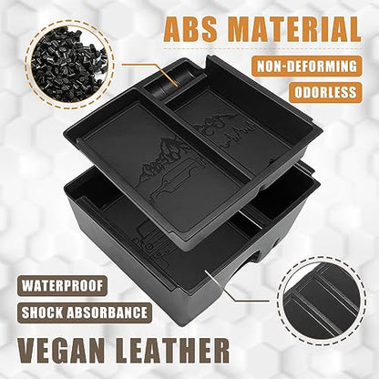 Center Console Organizer Compatible with 2021-2024 Ford Bronco(No for Sport) Accessories Bronco 2/4-Door Center Console Storage Box ABS Material with Leather Trim(V2_Black)Won't Fit 2025