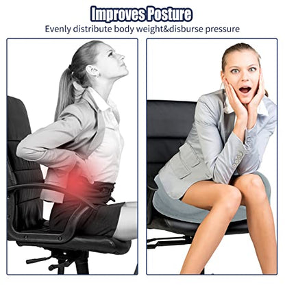 Donut Pillow for Tailbone Pain Relief and Hemorrhoids, Memory Foam Donut Cushion for Sciatica Nerve, Seat Cushion Butt Pillow for Men Women at Home Office Chair Car Long Sitting Comfort, Gray