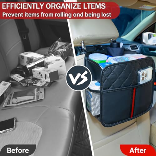 Car Seat Back Organizer with Storage Pockets, 2 Pack Multi Hanging Car Seat Organizer Backseat Car Organizer, Leather Backseat Car Organizer for Kids & Adults with Cup Holders Car Travel Accessories