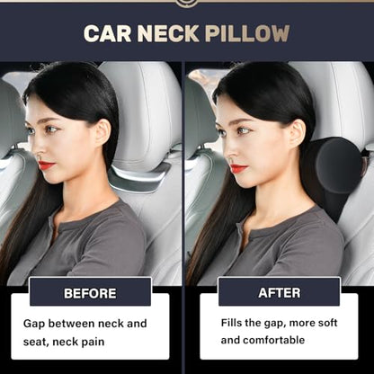 Coverado Car Headrest Pillow, Ergonomic Memory Foam Car Neck Pillow for Driving Seat with Adjustable Strap, Soft PU Leather Breathable Removable Cover Neck Support for Neck Pain Relief - Black