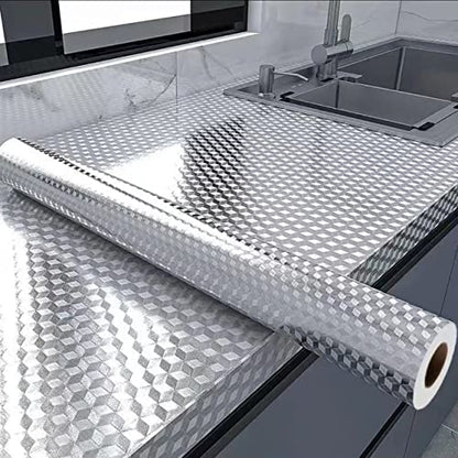 Peel and Stick Wallpaper, Waterproof Contact Paper for Kitchen Countertops Cabinets, Self-Adhesive Removable Aluminum Foil Sticker, Oil Proof Heat Resistant, Easy Clean (24"x197", Silver Chequer) - color: Silver Chequer, size: 24"W x 197"L
