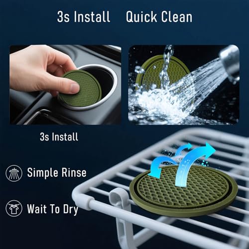 Car Cup Holder Coaster 4 Pack - Non Slip & Shockproof,Flexible PVC Rubber Insert for Car/Truck/SUV/VAN (2.75"x0.2") Universal Fit Auto Cup Holders Accessories for Women and Man (Blackish Green) - color: Blackish Green