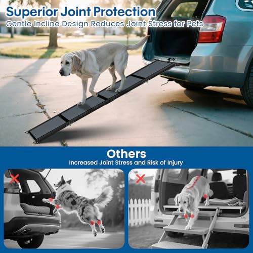 HBTower 63" Long x 17.3" Wide Folding Dog Ramp for Large Dogs Up to 250lbs - Portable Pet Ramp with Non-Slip Surface, Extra Wide Dog Car Ramps for Car, SUV, Truck & High Beds - size: 63" L x 17.3" W