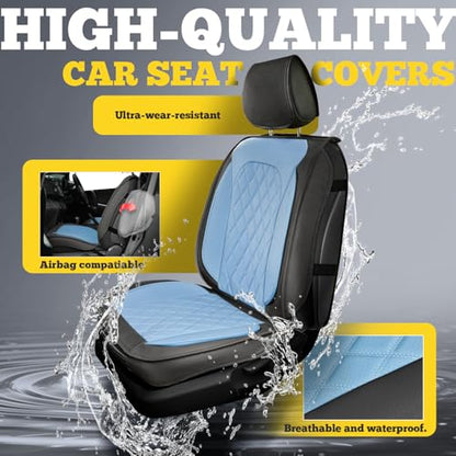 LINGVIDO Car Seat Covers Full Set (5 Seats) - Premium Perforated Nappa Leather, Waterproof Shield, Omni-Adapt Fit SUVs Sedans, Ultimate Family & Pet Protection - color: Black & Blue, size: Full Set (5 Seats)