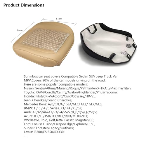 Leather Car Seat Covers,Beige Bottom Car Seat Covers Front Seat Only,Ventilated Breathable Comfortable Car Seat Protector for Leather Seats - color: Beige