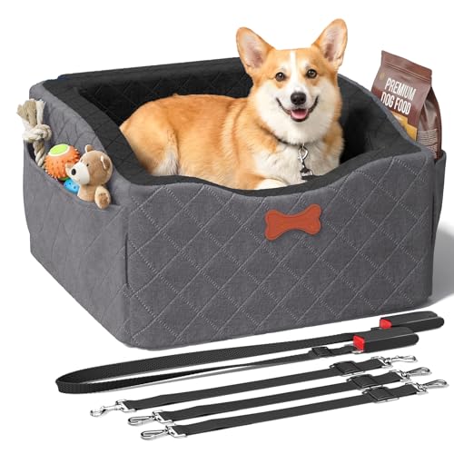 Dog Car Seat for Small Medium Dogs, 6" Elevated Booster Seat with ISOFIX Safety Fixation, Washable Cover & High Density Memory Foam, Portable for Car Front/Rear/Trunk Home Outdoor Use (Charcoal Gray) - color: Charcoal Gray, size: Small
