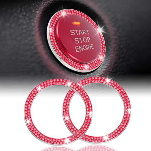 LivTee 2 PCS Crystal Double Rhinestone Car Engine Start Stop Decoration Ring, Bling Car Interior Accessories for Women, Push to Start Button Cover Sticker, Automotive Decals, Red - color: Double Red