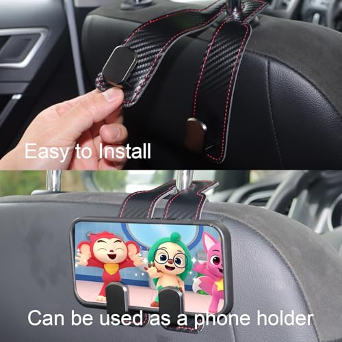 Purse and Bag Hook for Car, Zinc Alloy Seat Headrest Hooks, Upgraded Leather Car Seat Back Purses Hanger and Bags Holder (Black Carbon) - color: Black Carbon