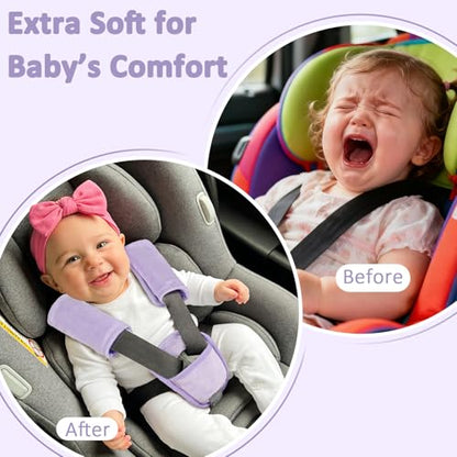 SWESEN Baby Car Seat Strap Covers, 3 Piece Soft Car Seat Strap Shoulder Pads for Baby Girls Boys, Double-Sided Use carseat Straps Covers for Stroller, Car Seats, Pushchair, Purple - color: Purple