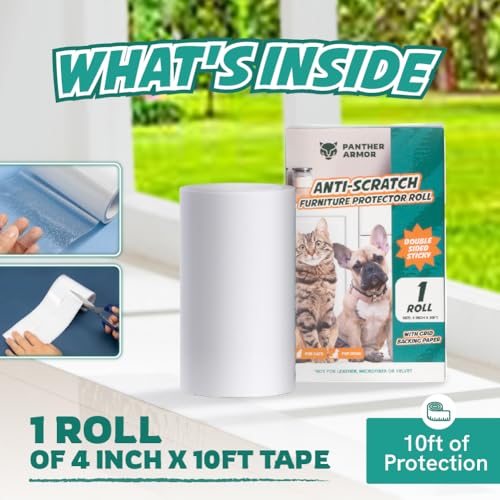 1 Roll Cat Scratch Furniture Protector Tape – Double-Sided Sticky Training (4" x 20ft) – Anti-Scratch Sofa & Couch Guard – Clear, Easy to Apply & Remove – Not for Leather, Velvet, Microfiber - size: Roll 1 Pack (4" x 20ft)