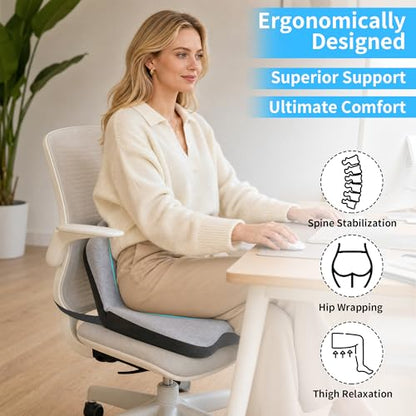 Memory Foam Truck Seat Cushion & Lumbar Support Set – Ergonomic U-Shape Tailbone Relief + L-Shape Back Cushion for Long-Haul Semi/Pickup Drivers Breathathable Cover Non-Slip Bottom Light Gray - size: Light Gray+Dark gray