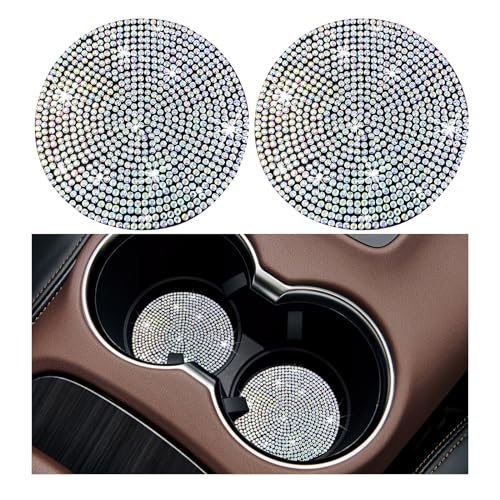 Ziciner 2PCS Bling Car Cup Holder Coaster, 2.73 Inch Anti-Slip Cup Insert Coasters, Crystal Rhinestone Auto Drink Cup Mat, Universal Interior Decor Car Accessories for Women Girls (AB) - color: Ab, size: 2 Coaster+No Button Cover