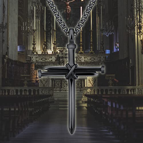 Isaiah 41:7 Nail Cross for Car Rearview Mirror Hanging Accessories Pendant Necklace For Men Women Car Charm Hanging Ornament Decor Christian Religious Cross Pendant (Black)