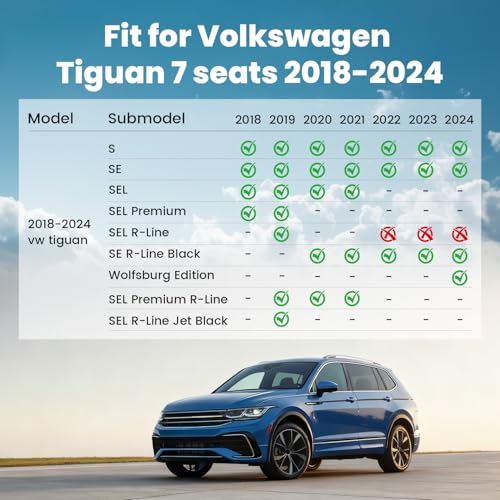 LASFIT Cargo Mat & Seatback Mat for Volkswagen Tiguan 2018-2024(Fit 7 Seats), Custom Fit All-Weather TPE Rubber Backrest & Trunk Mats for VW Tiguan Accessories, Waterproof, Easy to Clean, Black - size: 2)2018-2024|For VW Tiguan|Backrest & Cargo