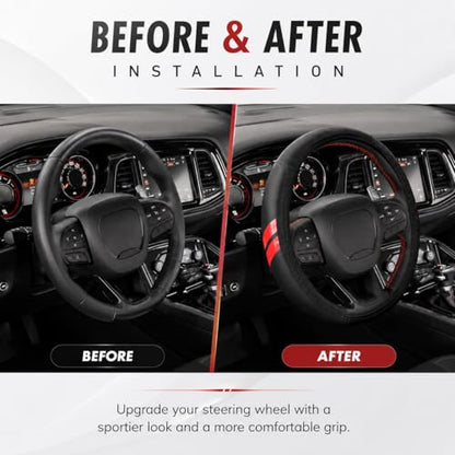 YOSRTER Steering Wheel Cover for Dodge Charger Durango Challenger Journey Ram Breathable Anti-Slip Leather Wheel Covers for Dodge Steering Wheel Accessories Compatible 14-15 Inch（Red Trim） - color: Red Trim