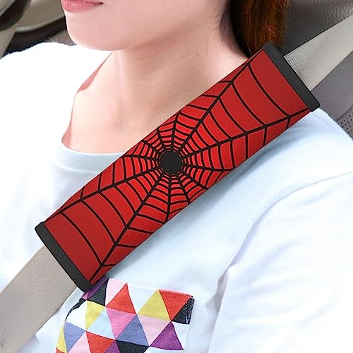 Stylish Red Spider Web Seat Belt Covers Soft Comfortable Shoulder Strap Pads for Adults Universal Car Accessories - Pack of 2 - color: Red Spider Web