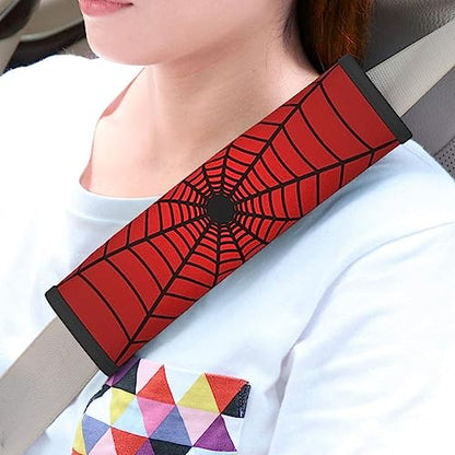 Stylish Red Spider Web Seat Belt Covers Soft Comfortable Shoulder Strap Pads for Adults Universal Car Accessories - Pack of 2 - color: Red Spider Web