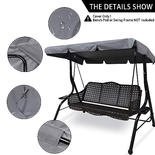 Patio Swing Chair Canopy Replacement,3 Seat Outdoor Porch Swing Seat Canopy Cover,Waterproof Windproof Anti-UV Heavy Duty Rip Proof Garden Hammock Top Garden Furniture Cover Outdoors,L - color: Grey, size: L: 195 x 125 x 15cm / 77'' x 49'' / 5.9''
