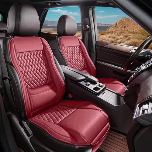 Premium Perforated Napa Leather Car Seat Covers Semi Universal Fit with Lumbar Support, Storage Bag for SUV Sedan Truck (Burgundy, Front Row Two Seats) - color: burgundy, size: front row two seats