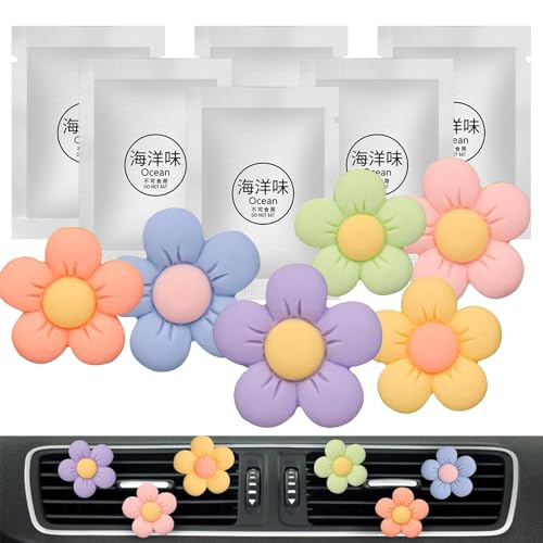 Cute Car Decor Interior Aesthetic Accessories for Women 6pcs Girly Flower Cars Air Freshener Vent Clips for Girls Pink/Purple/Blue/Green/Yellow Boho Scents Decorations Stuff Kawaii Mom Gifts - color: 6-Colorful Flower