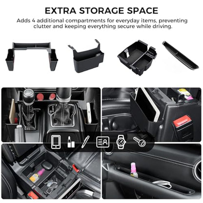 DIAMOOKY 4PCS Upgraded Center Console Organizer for Jeep Wrangler JL JLU 4xe 2018-2026 & Gladiator JT 2020-2024 2025 2026 Accessories Gear Shift Side Tray Hanging Armrest Storage Box (Not for JK/JKU)