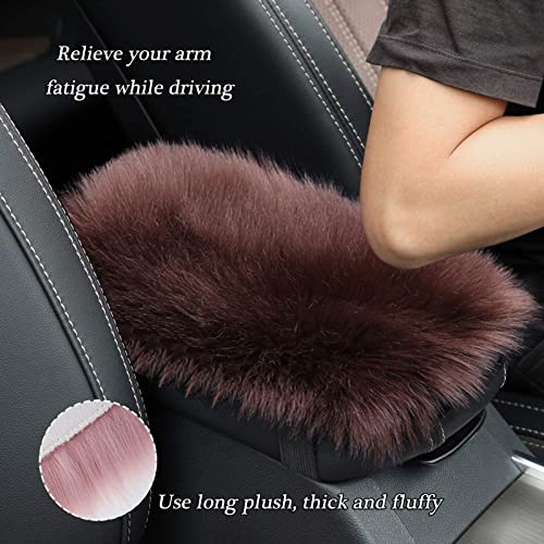WenMei 1 Set 4 Pcs Fluffy Steering Wheel Cover&Handbrake Cover&Gear Shift Cover&Fluffy Auto Center Console Cover Faux Wool Steering Wheel Covers for Women Universal Car Interior Accessories (Brown) - color: Brown