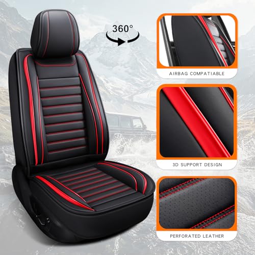 MINGBRON Leather Car Seat Covers Full Set, Universal Faux Leather Car Seat Covers 5 Seats, Automotive Seat Covers for Most Sedans SUVs Trucks, Front and Rear Seat Covers,Wine Red - color: RedA, size: 5 Seat Covers (Front & Rear)