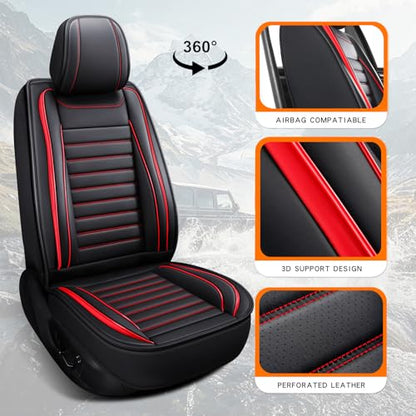 MINGBRON Leather Car Seat Covers Full Set, Universal Faux Leather Car Seat Covers 5 Seats, Automotive Seat Covers for Most Sedans SUVs Trucks, Front and Rear Seat Covers,Wine Red - color: RedA, size: 5 Seat Covers (Front & Rear)