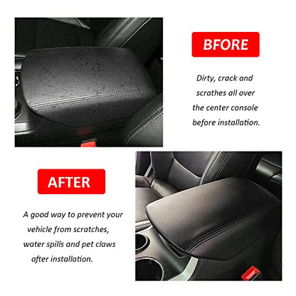 DEYTOP Console Armrest Cover for Ford Explorer 2011-2019 Center Console Crusion Pad for 2019 2017 2016-2011 Explorer Anti-Scratch Leather Armrest Crusion Protector (Black with Black Stitches)