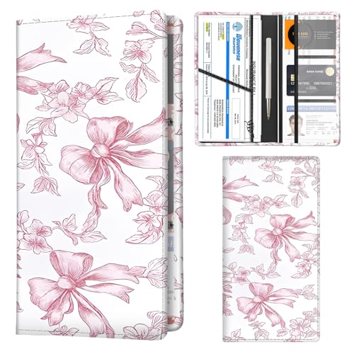 Car Registration and Insurance Holder with Magnetic Shut, Cute Vehicle Glove Box Car Organizer, Premium Interior Car Accessories for Women Men Pink Cute Bowtie - color: Pink Cute Bowtie