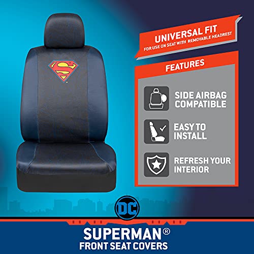 Warner Bros DC Comics Superman Universal Fit Seat Covers Car Accessories - with Removable Head Cover & Matching Seat Belt Pads, Side Airbag Compatible Easy Install for Car Truck Van SUV - size: 2 Front, style: Superman