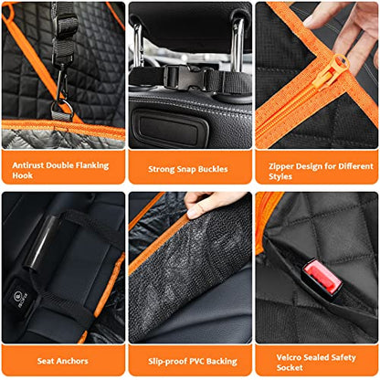 URPOWER 6-in-1 Dog Car Seat Cover for Back Seat, Waterproof Dog Car Hammock with Mesh Window, Non-Slip Pet Backseat Protector for Cars, Trucks and SUVs