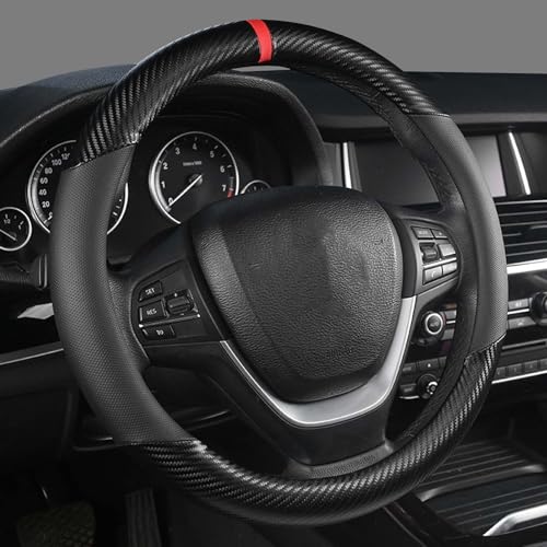 Customized Auto Car Steering Wheel Cover for Honda Civic, CR-Z, Insight, S2000, Small Size 14" - 14.25" Outer Diameter, Carbon Fiber, Black - color: Black, size: Small size[14"-14.25"]