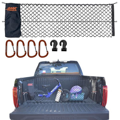 TacoNets Envelope Cargo Net for Toyota Tundra - Fits 2007-Current - Patented Bed Rail Integration - Upgraded 5mm Bungee - Integrated Storage Bag - Heavy Duty Carabiners - Designed in USA - style: Toyota Tundra 2007+