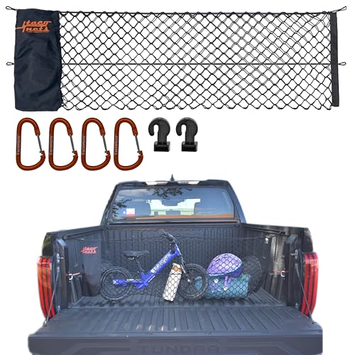 TacoNets Envelope Cargo Net for Toyota Tundra - Fits 2007-Current - Patented Bed Rail Integration - Upgraded 5mm Bungee - Integrated Storage Bag - Heavy Duty Carabiners - Designed in USA - style: Toyota Tundra 2007+