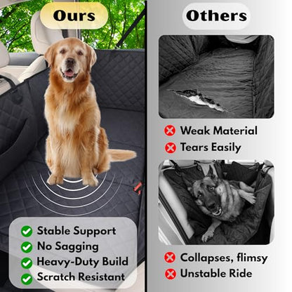 Dog Car Seat Cover for Back Seat with Hard Bottom, Waterproof Back Seat Extender, Upgraded Comfort Hammock, Anti-Scratch, Non-Slip, Easy to Clean, Supports up to 400lbs for Cars/SUVs/Small Truck