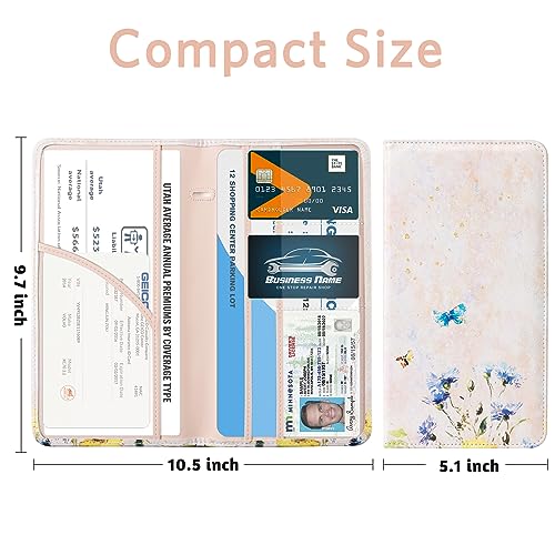 CoBak Car Registration and Insurance Holder - Vehicle Glove Box Car Organizer,Auto Truck Comparment Accessories Case with Magnetic Closure for Essential Document,Driver License,Cards - color: L-Oil Painting Pink